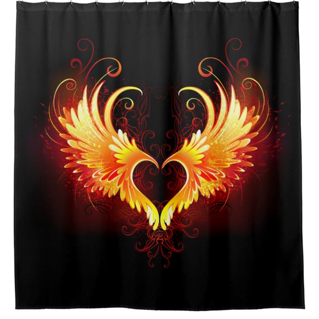 Angel Fire Heart with Wings Shower Curtain (Front)