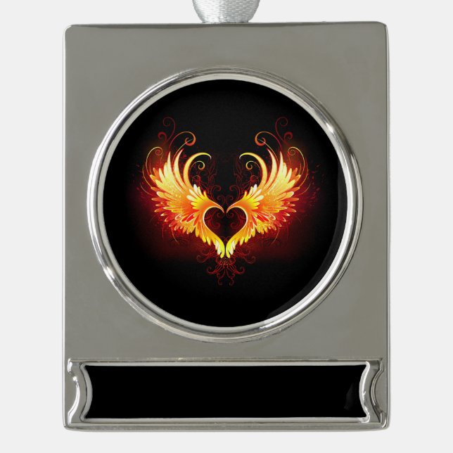 Angel Fire Heart with Wings Silver Plated Banner Ornament (Front)