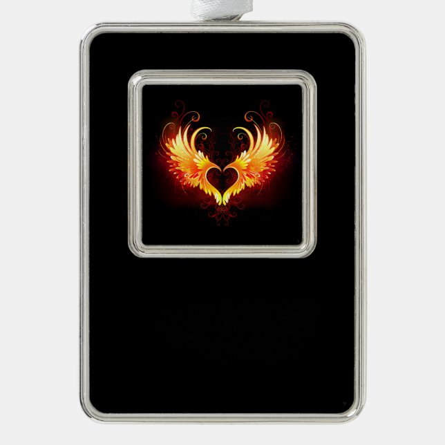 Angel Fire Heart with Wings Silver Plated Framed Ornament (Front)