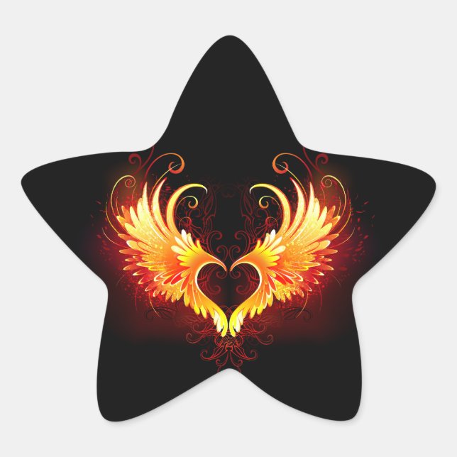 Angel Fire Heart with Wings Star Sticker (Front)