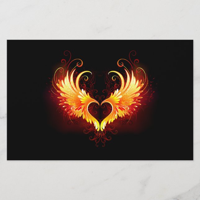 Angel Fire Heart with Wings Stationery (Front)