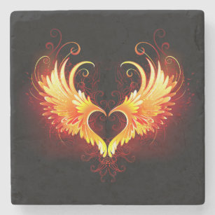 Angel Fire Heart with Wings Stone Coaster