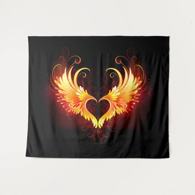 Angel Fire Heart with Wings Tapestry (Front (Horizontal))