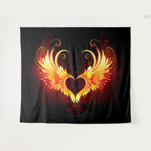 Angel Fire Heart with Wings Tapestry (Front (Horizontal))