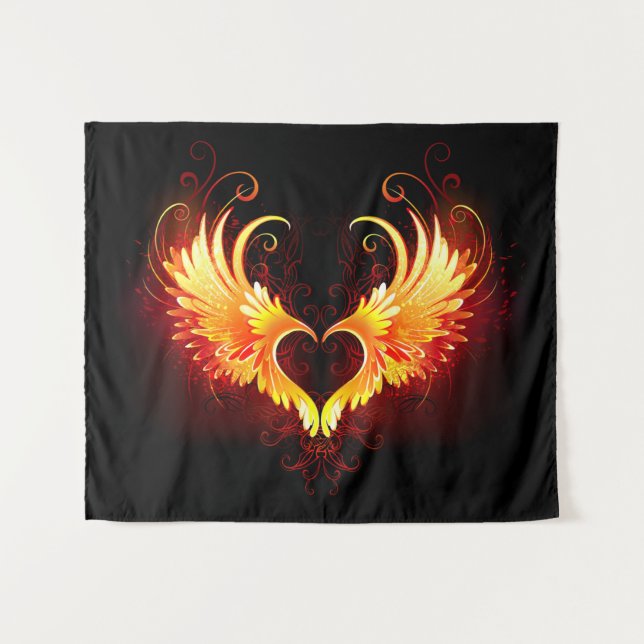 Angel Fire Heart with Wings Tapestry (Front (Horizontal))
