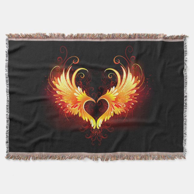 Angel Fire Heart with Wings Throw Blanket (Front)