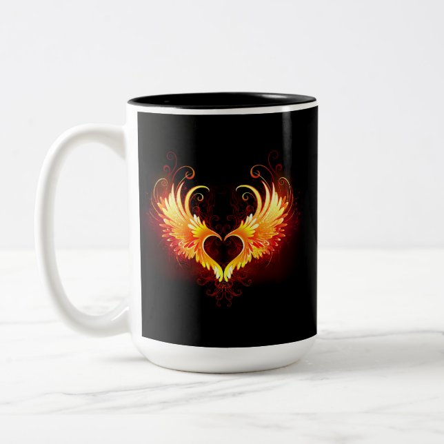 Angel Fire Heart with Wings Two-Tone Coffee Mug (Left)