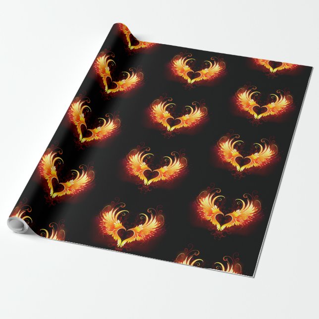 Angel Fire Heart with Wings Wrapping Paper (Unrolled)