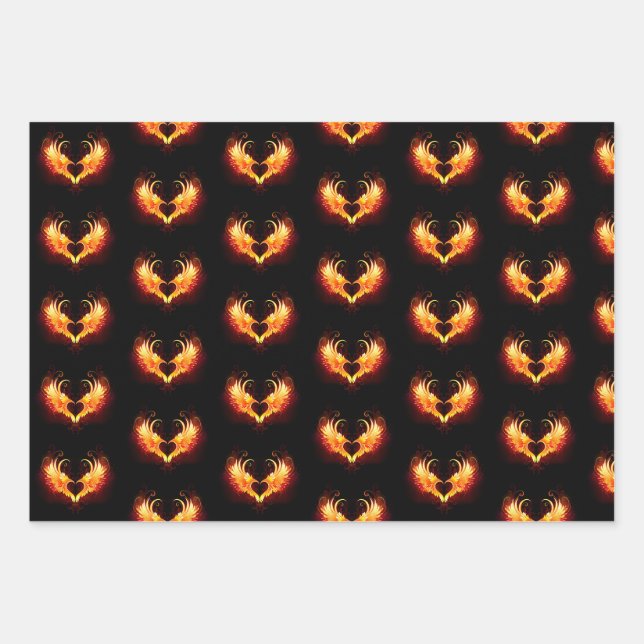 Angel Fire Heart with Wings Wrapping Paper Sheet (Front)