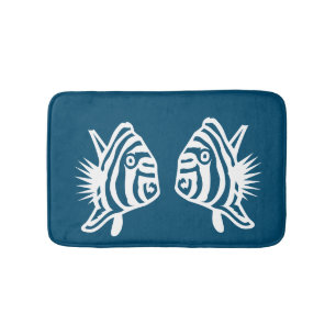 Angel fish Sea Blue & white coastal deco Bath Mat