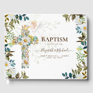 Angel Floral Cross Greenery Baptism Christening Gu Guest Book