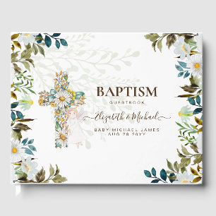 Angel Floral Cross Greenery Baptism Christening Guest Book