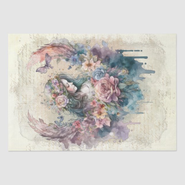 Angel Floral Watercolor Tissue Paper (Front)