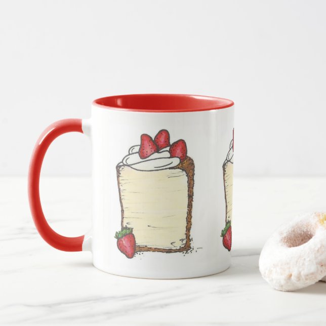 Angel Food Cake Slice Strawberries Dessert Foodie Mug (With Donut)