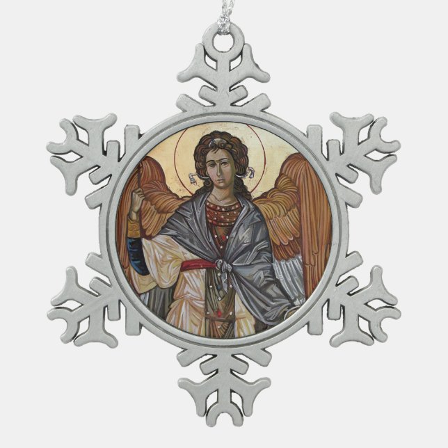 Angel Gabriel Snowflake Pewter Christmas Ornament (Front)