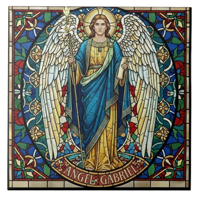 Angel Gabriel Stained Glass Style Archangel Art Ceramic Tile (Front)