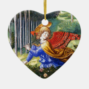 Angel Gathering Flowers in a Heavenly Landscape Ceramic Tree Decoration