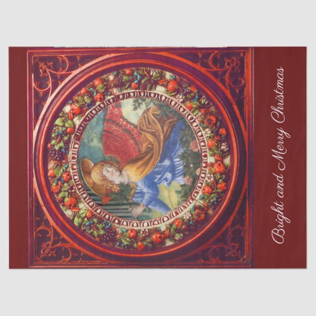 Angel Gathering Flowers Red Floral Crown Christmas Tissue Paper (Front)
