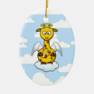 Angel Giraffe in Clouds Ceramic Ornament
