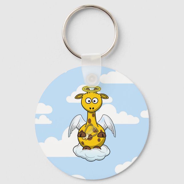 Angel Giraffe in Clouds Key Ring (Front)