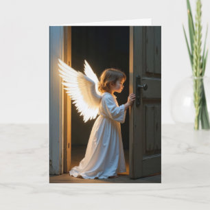 Angel Girl Peering Around a Door Card