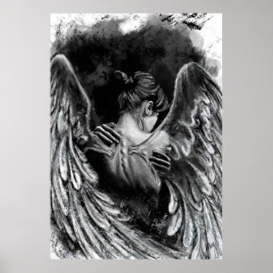 Angel Girl Poster - Black and White Painting