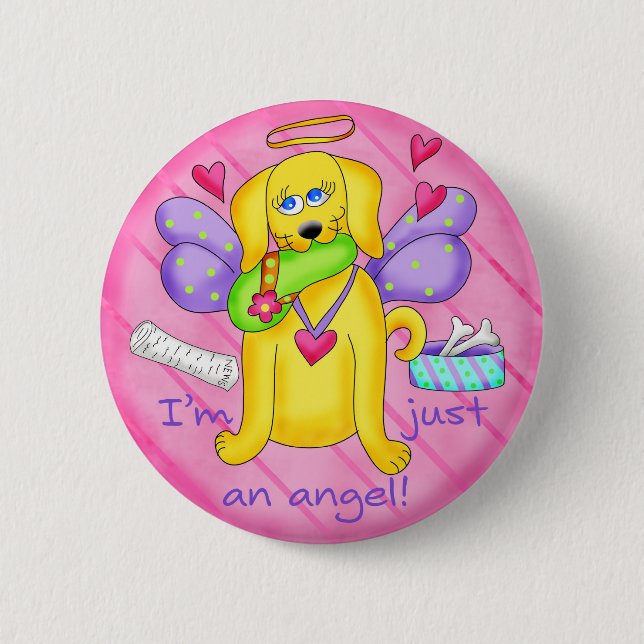 Angel Golden Yellow Dog with Shoe 6 Cm Round Badge (Front)