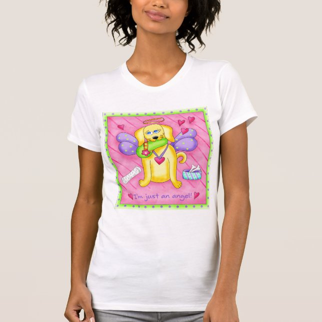 Angel Golden Yellow Dog with Shoe T-Shirt (Front)