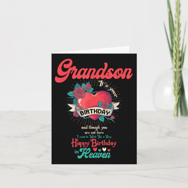 Angel Grandson Happy Birthday In Heaven Memorial D Card (Front)