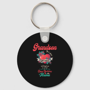 Angel Grandson Happy Birthday In Heaven Memorial D Key Ring