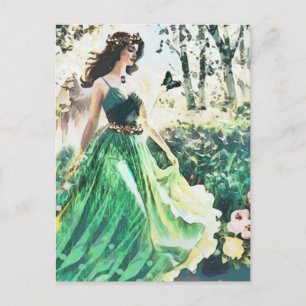 Angel Green Healing Nature Watercolor Art Note Postcard