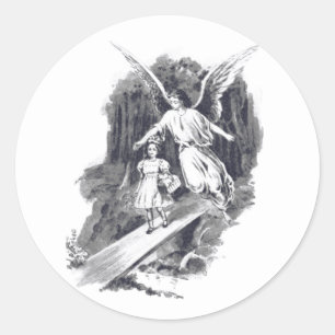 Angel Guarding A Girl Child Classic Round Sticker