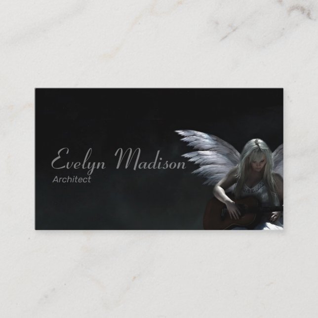 angel guitar music dark white business card (Front)