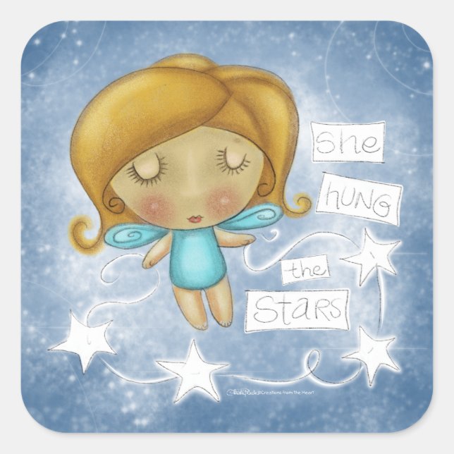 Angel Hangs the Stars Square Sticker (Front)