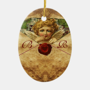 ANGEL HEART WAX SEAL PARCHMENT Monogram Ceramic Ornament