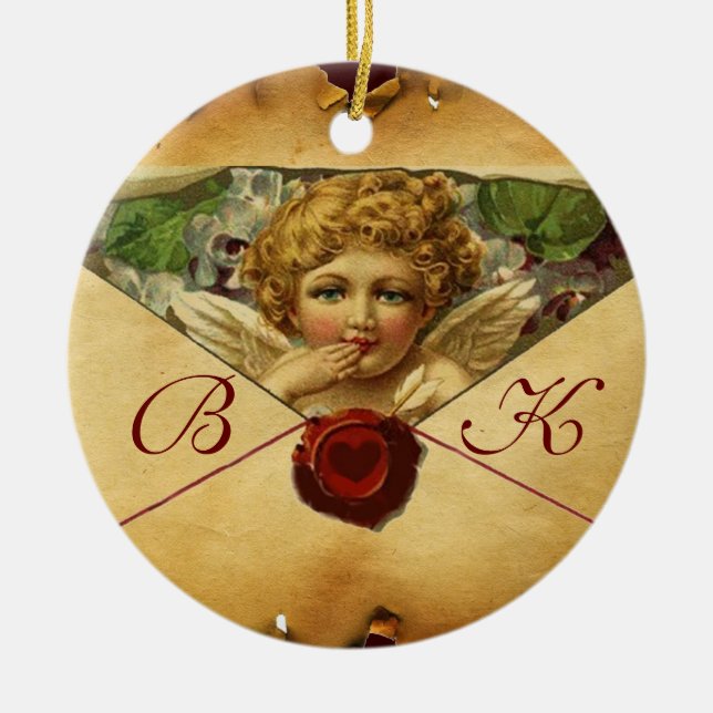 ANGEL HEART WAX SEAL PARCHMENT Monogram Ceramic Ornament (Front)