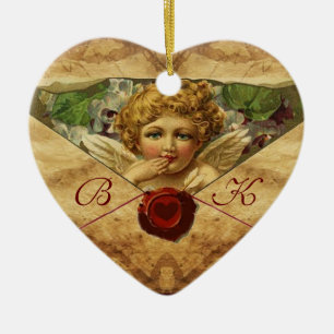ANGEL HEART WAX SEAL PARCHMENT Monogram Ceramic Tree Decoration