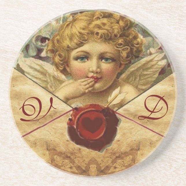 ANGEL HEART WAX SEAL PARCHMENT Monogram Coaster (Front)