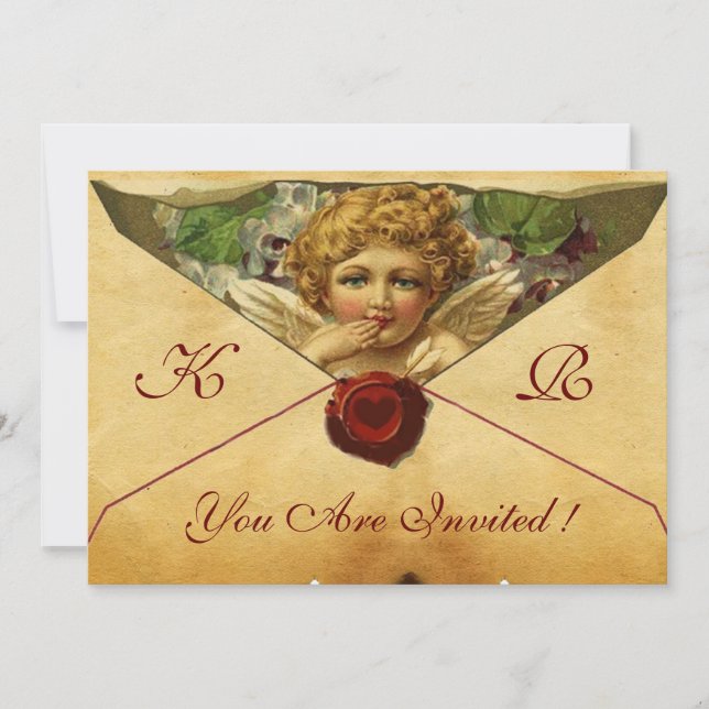 ANGEL HEART WAX SEAL PARCHMENT MONOGRAM INVITATION (Front)