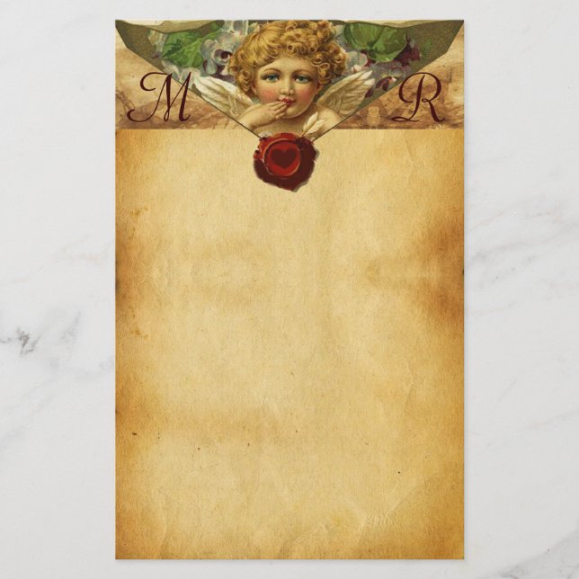 ANGEL HEART WAX SEAL PARCHMENT Monogram Stationery (Front)