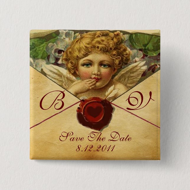 ANGEL HEART WAX SEAL PARCHMENT Save the Date 15 Cm Square Badge (Front)