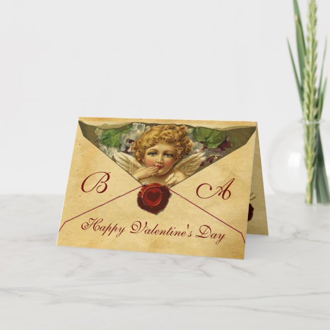 ANGEL HEART WAX SEAL PARCHMENT VALENTINE MONOGRAM HOLIDAY CARD (Front)
