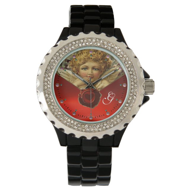 ANGEL HEART WAX SEAL,RED RUBY GEM MONOGRAM WATCH (Front)