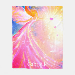 Angel Heart Wings Bright Pink Watercolor Custom Fleece Blanket