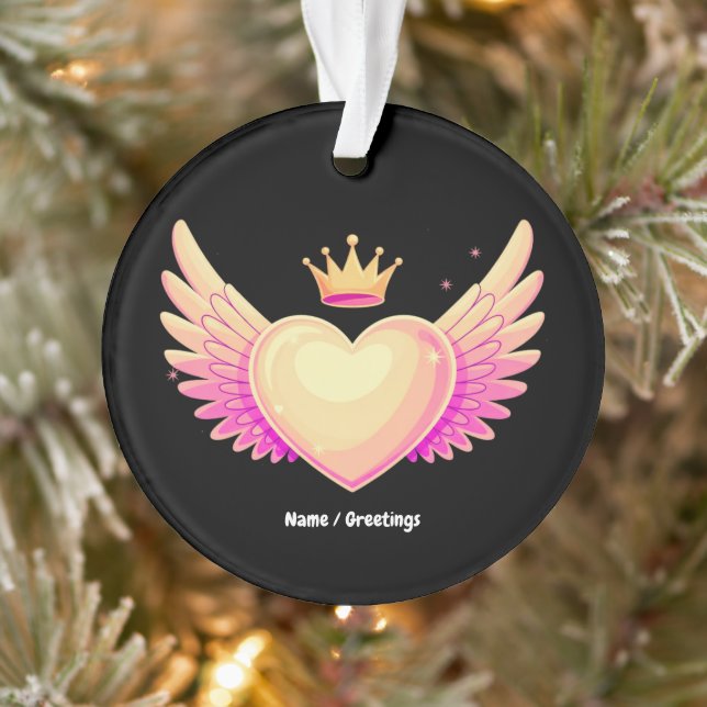 Angel Heart with Cool Pink Wings and Crown A Touch Ornament (Tree)