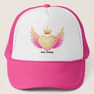 Angel Heart with Cool Pink Wings and Crown A Touch Trucker Hat