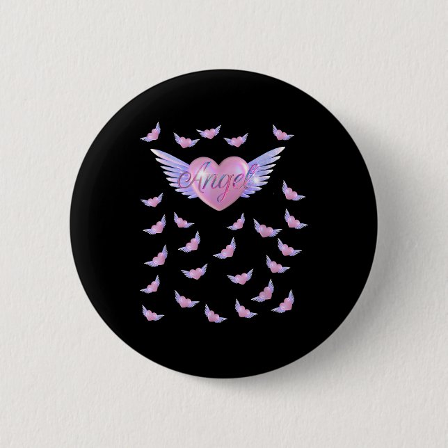 Angel Heart With Wings  6 Cm Round Badge (Front)