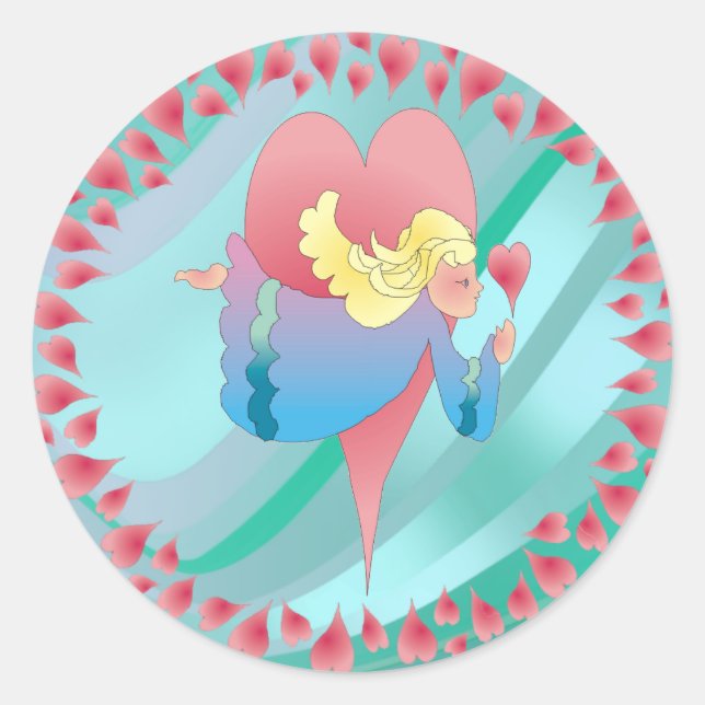 ANGEL & HEARTS by SHARON SHARPE Classic Round Sticker (Front)