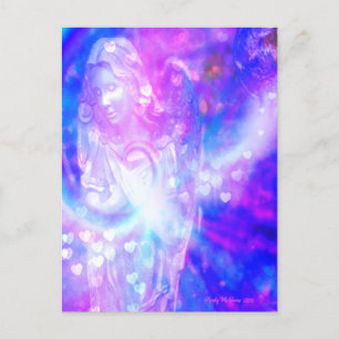 Angel Hearts Praying Beautiful Purple Watercolor Postcard