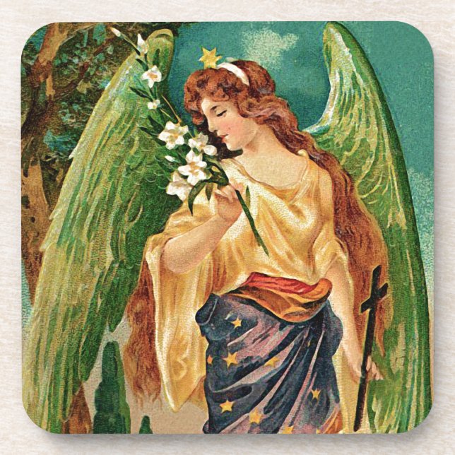 Angel holding a floral branch coaster (Front)